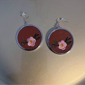 Round faux brown leather earrings